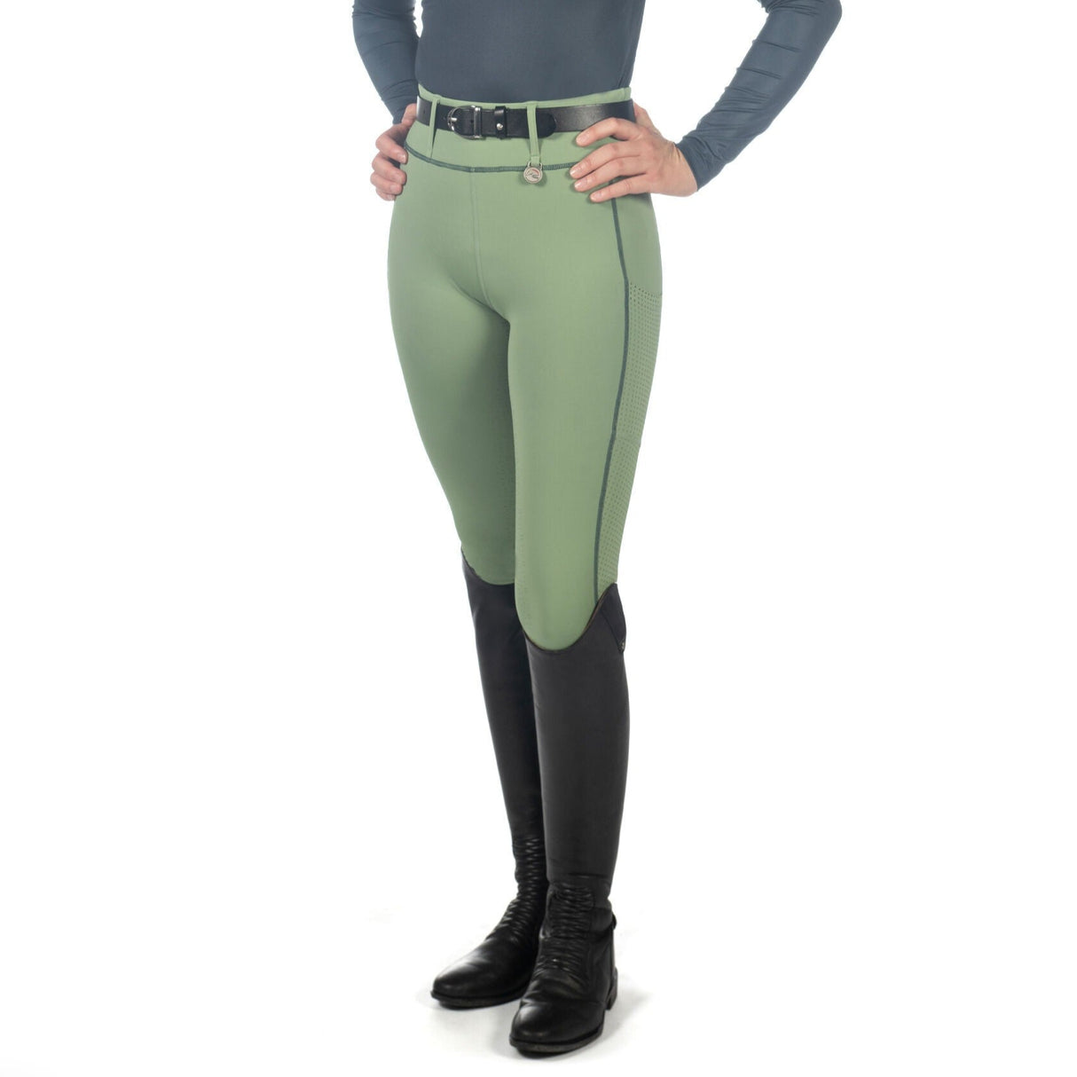 HKM Ladies Silicone Full Seat Riding Tights -Juna- #colour_jade-green