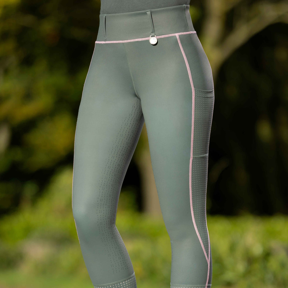 HKM Ladies Silicone Full Seat Riding Tights -Juna- #colour_grey-green