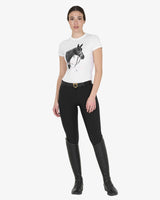 Equestro Women's Slim Fit Cotton T-Shirt Ready To Jump Print With Rhinestones #colour_white