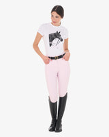 Equestro Women's Slim Fit Cotton T-Shirt Ready To Jump Print With Rhinestones #colour_white