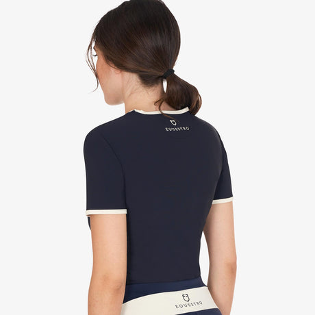 Equestro Women's Slim Fit Training T-Shirt With Chest Ruffles #colour_blue-white