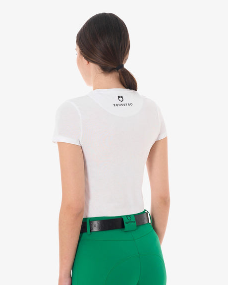 Equestro Women's Stripe Horse Club Cotton T-Shirt #colour_white