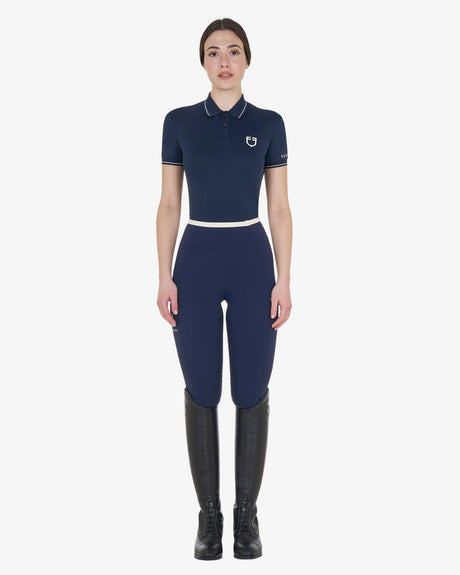 Equestro Women's Slim Fit Polo Shirt In Breathable Fabric #colour_blue-white