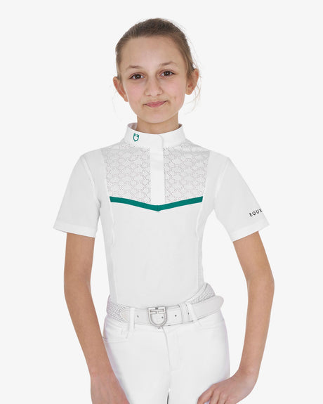 Equestro Girls' Slim Fit Competition Jacket With Chest Perforated Inserts #colour_green-white