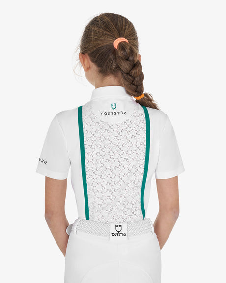 Equestro Girls' Slim Fit Competition Jacket With Chest Perforated Inserts #colour_green-white