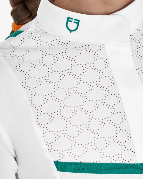 Equestro Girls' Slim Fit Competition Jacket With Chest Perforated Inserts #colour_green-white