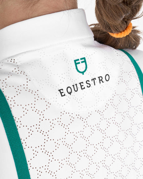 Equestro Girls' Slim Fit Competition Jacket With Chest Perforated Inserts #colour_green-white