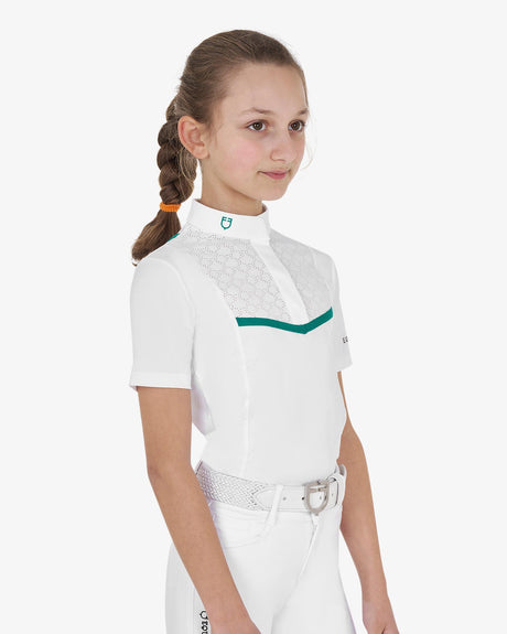 Equestro Girls' Slim Fit Competition Jacket With Chest Perforated Inserts #colour_green-white