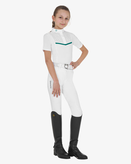 Equestro Girls' Slim Fit Competition Jacket With Chest Perforated Inserts #colour_green-white