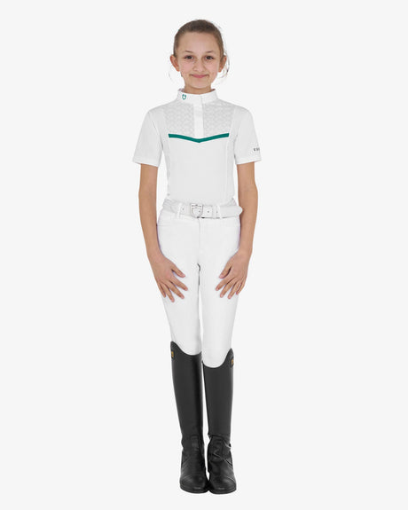 Equestro Girls' Slim Fit Competition Jacket With Chest Perforated Inserts #colour_green-white