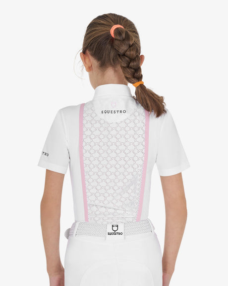 Equestro Girls' Slim Fit Competition Jacket With Chest Perforated Inserts #colour_white-pink