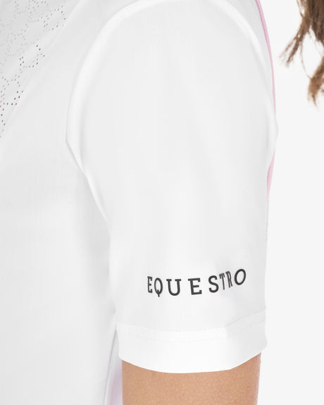 Equestro Girls' Slim Fit Competition Jacket With Chest Perforated Inserts #colour_white-pink