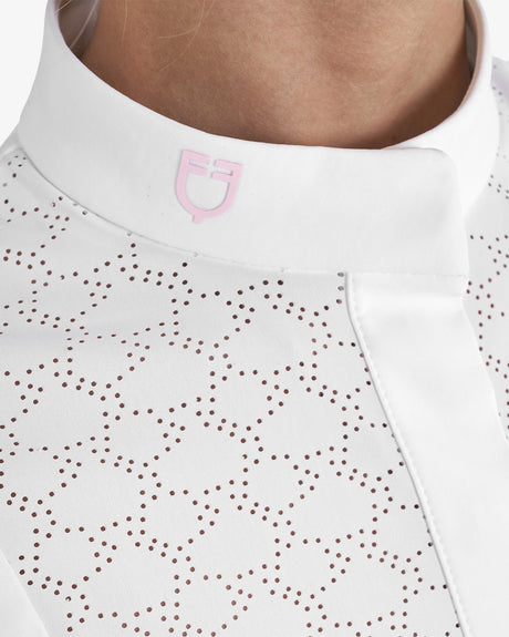 Equestro Girls' Slim Fit Competition Jacket With Chest Perforated Inserts #colour_white-pink