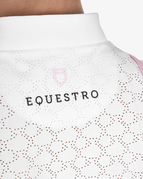 Equestro Girls' Slim Fit Competition Jacket With Chest Perforated Inserts #colour_white-pink