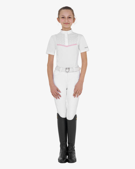 Equestro Girls' Slim Fit Competition Jacket With Chest Perforated Inserts #colour_white-pink