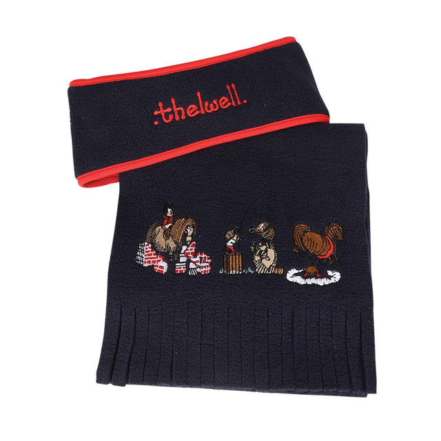 Hy Equestrian Thelwell Collection Practice Makes Perfect Fleece Headband & Scarf Set #colour_navy-red