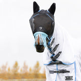 Hy Equestrian Mesh Half Mask with Ears and Fringe #colour_black-light-blue