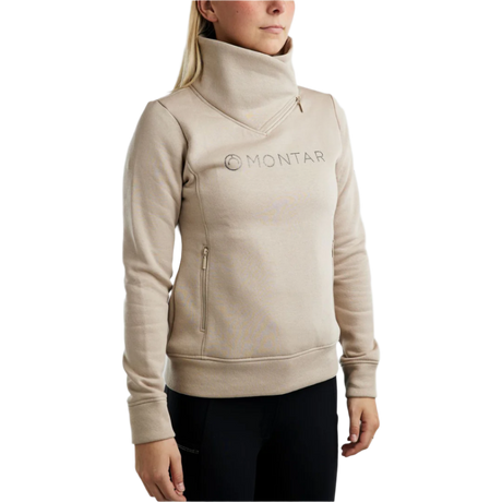 Montar MoNaja High Collar Sweatshirt with Gun Metal Crystal Logo #colour_light-silver-grey