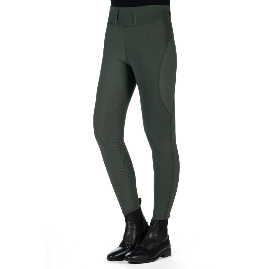 HKM Children's Silicone Full Seat Riding Leggings -Jil High Waist- #colour_olive-green