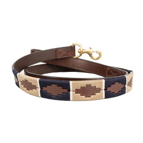 Benji & Flo Sublime Polo Leather Dog Lead #colour_navy-fossil