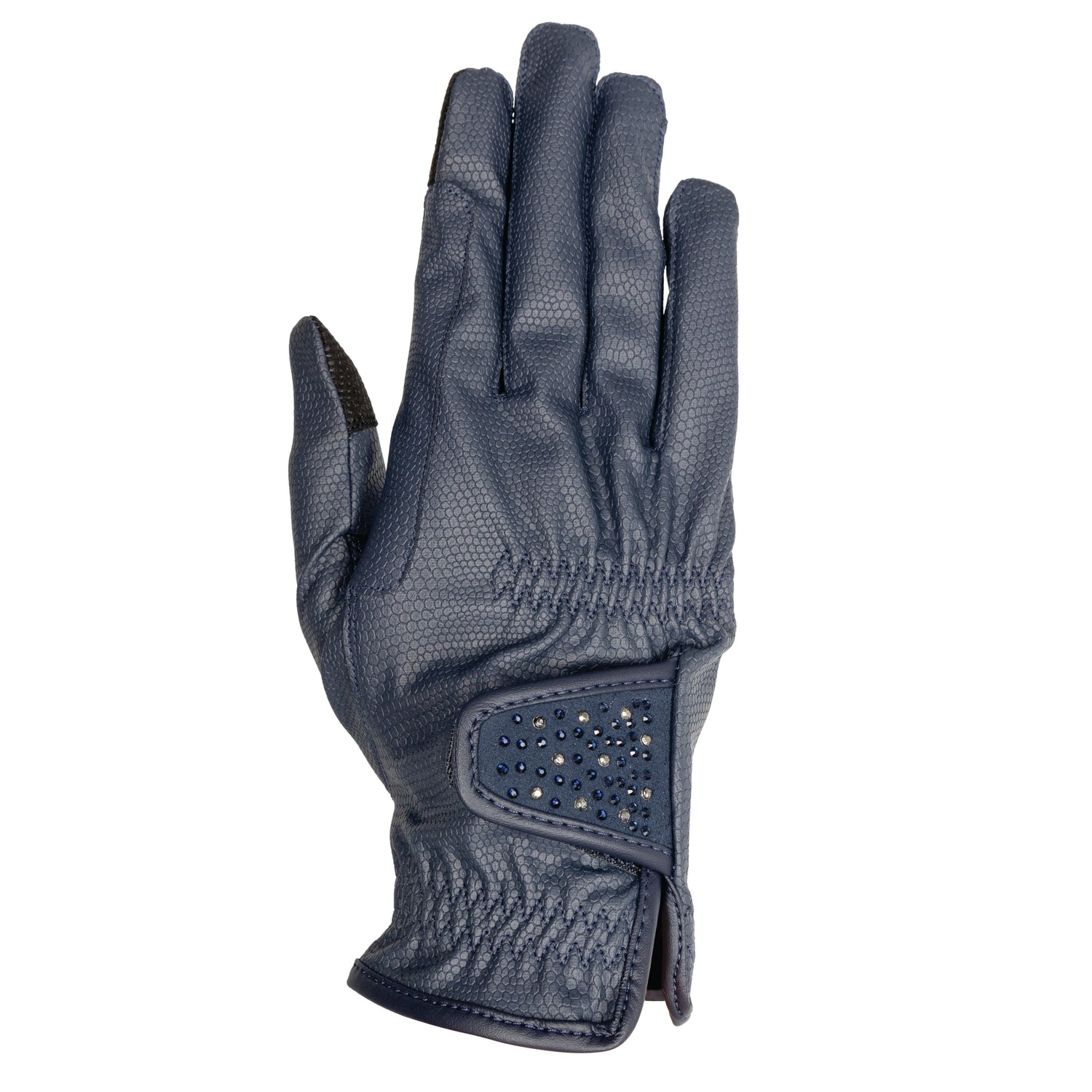 Hy Equestrian Shimmer Riding Gloves #colour_navy-with-silver-diamantes