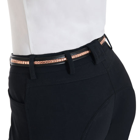 Equestro Leather Belt With Rose Gold Clincher #colour_black