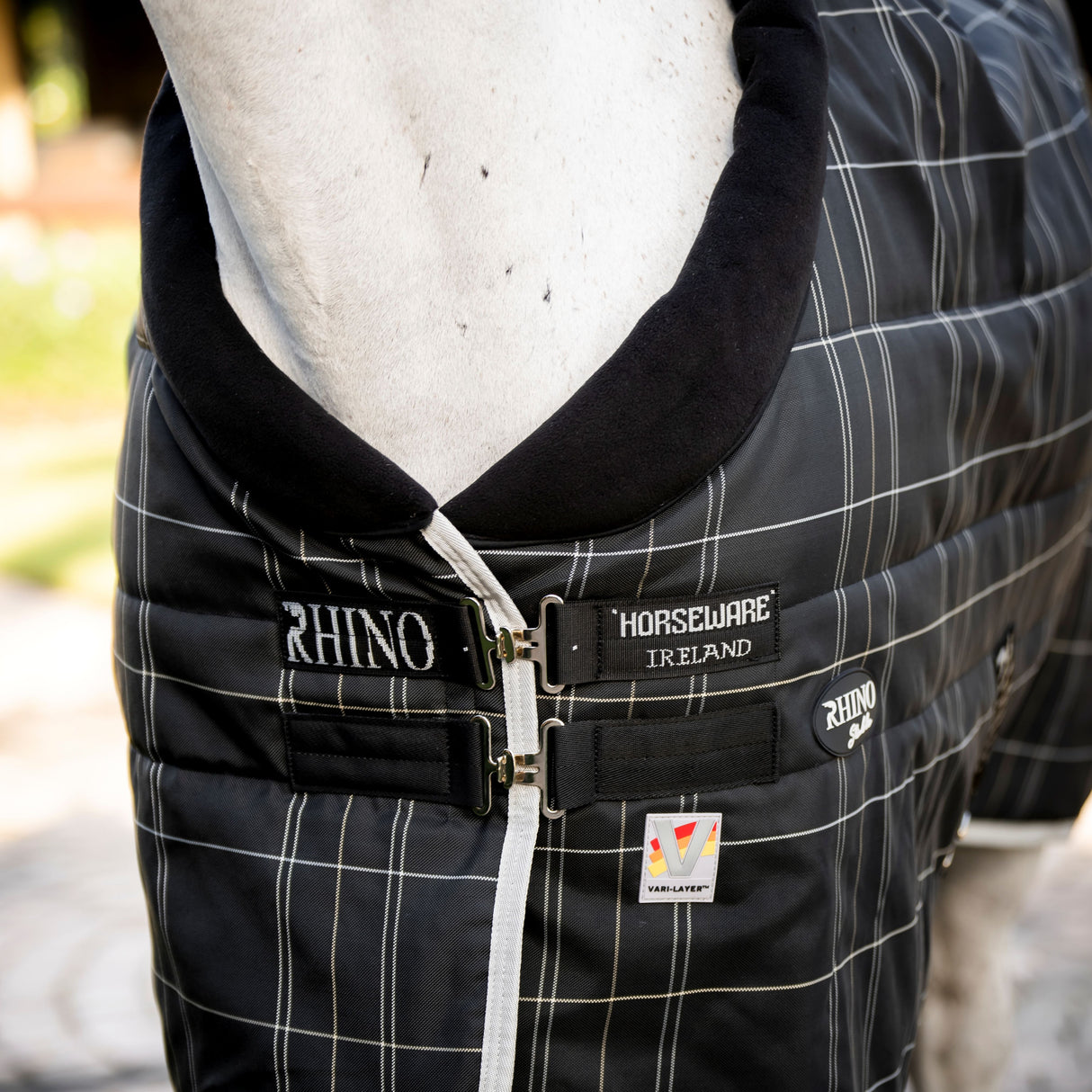 Horseware Ireland Rhino Original Stable Medium Vari-Layer 250g #colour_black-grey-white-check-grey