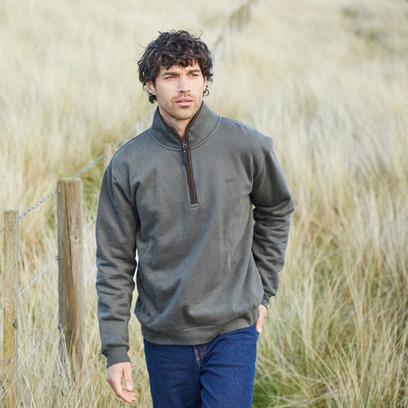 Men's Brancaster 1/4 Zip Top - Moss