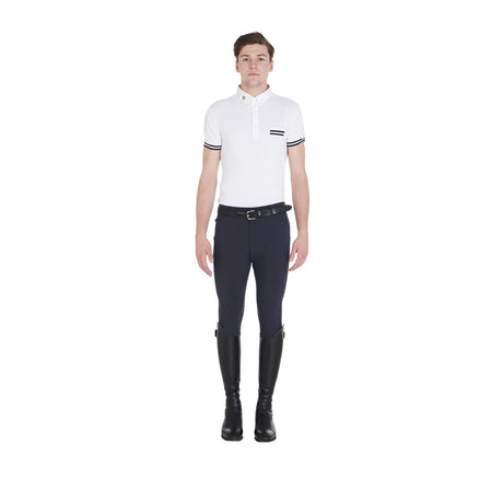 Equestro Men's Slim Fit Grip Breeches With Logo #colour_blue