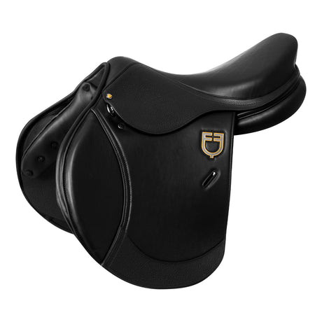 Equestro Earth Jumping Saddle In Double Leather With Embossed Logo #colour_black