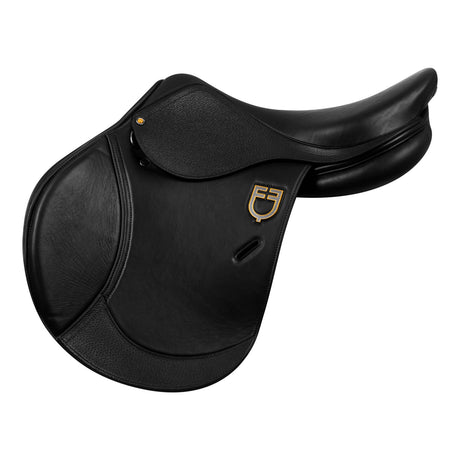 Equestro Earth Jumping Saddle In Double Leather With Embossed Logo #colour_black
