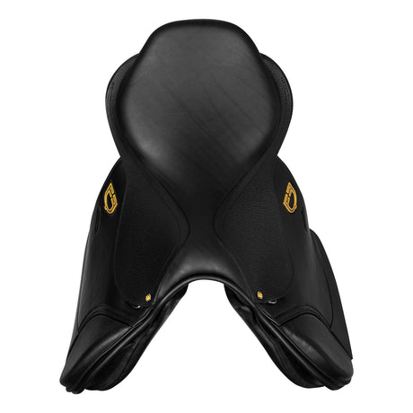 Equestro Earth Jumping Saddle In Double Leather With Embossed Logo #colour_black