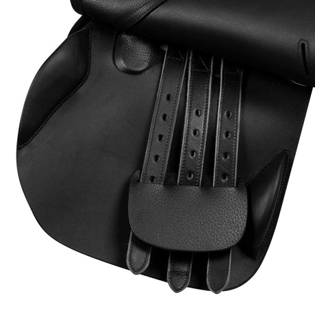 Equestro Earth Jumping Saddle In Double Leather With Embossed Logo #colour_black