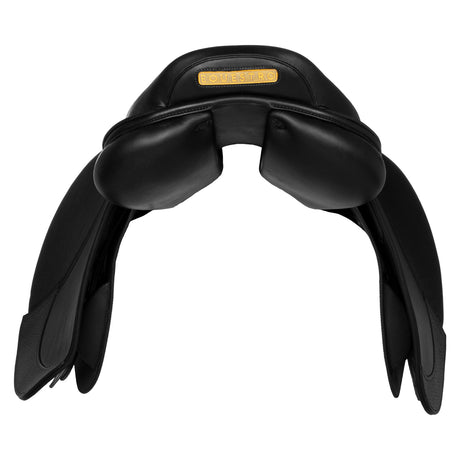 Equestro Earth Jumping Saddle In Double Leather With Embossed Logo #colour_black