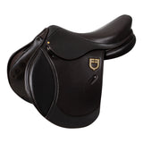 Equestro Earth Jumping Saddle In Double Leather With Embossed Logo #colour_brown