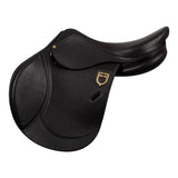Equestro Earth Jumping Saddle In Double Leather With Embossed Logo #colour_brown