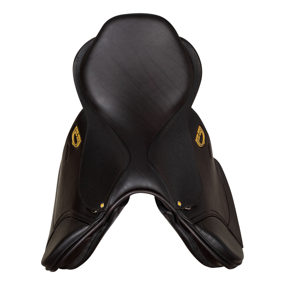 Equestro Earth Jumping Saddle In Double Leather With Embossed Logo #colour_brown