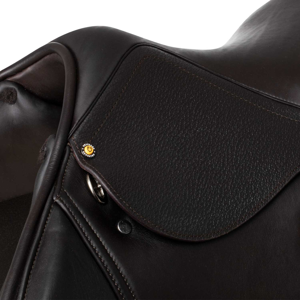 Equestro Earth Jumping Saddle In Double Leather With Embossed Logo #colour_brown