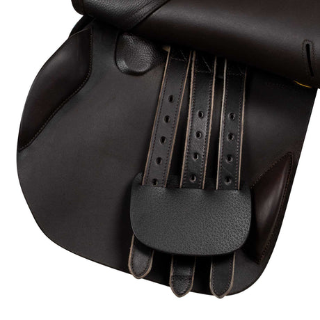 Equestro Earth Jumping Saddle In Double Leather With Embossed Logo #colour_brown