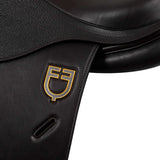Equestro Earth Jumping Saddle In Double Leather With Embossed Logo #colour_brown