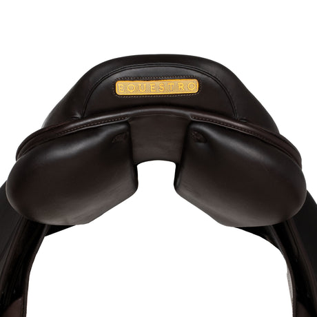 Equestro Earth Jumping Saddle In Double Leather With Embossed Logo #colour_brown