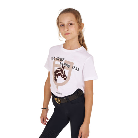Equestro Girls' Ride More Worry Less Cotton T-Shirt #colour_white