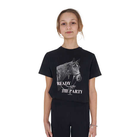 Equestro Girls' Ready To The Party Cotton T-Shirt With Rhinestones #colour_black