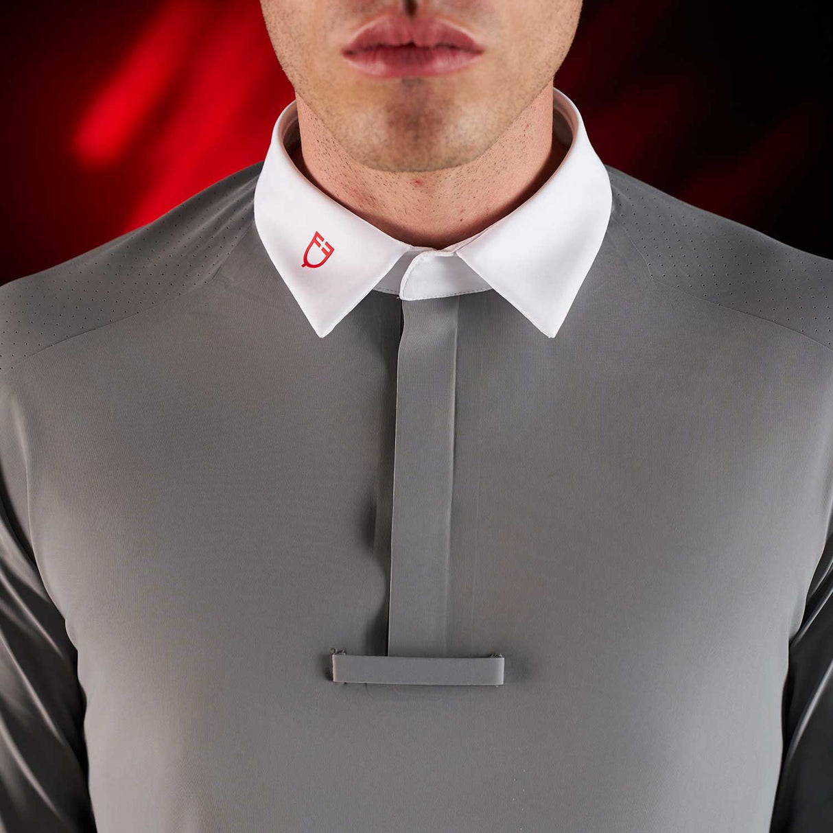 Equestro Equestro Ridertechnology Men's Competition Polo Shirt Long Sleeves And Buttons #colour_grey