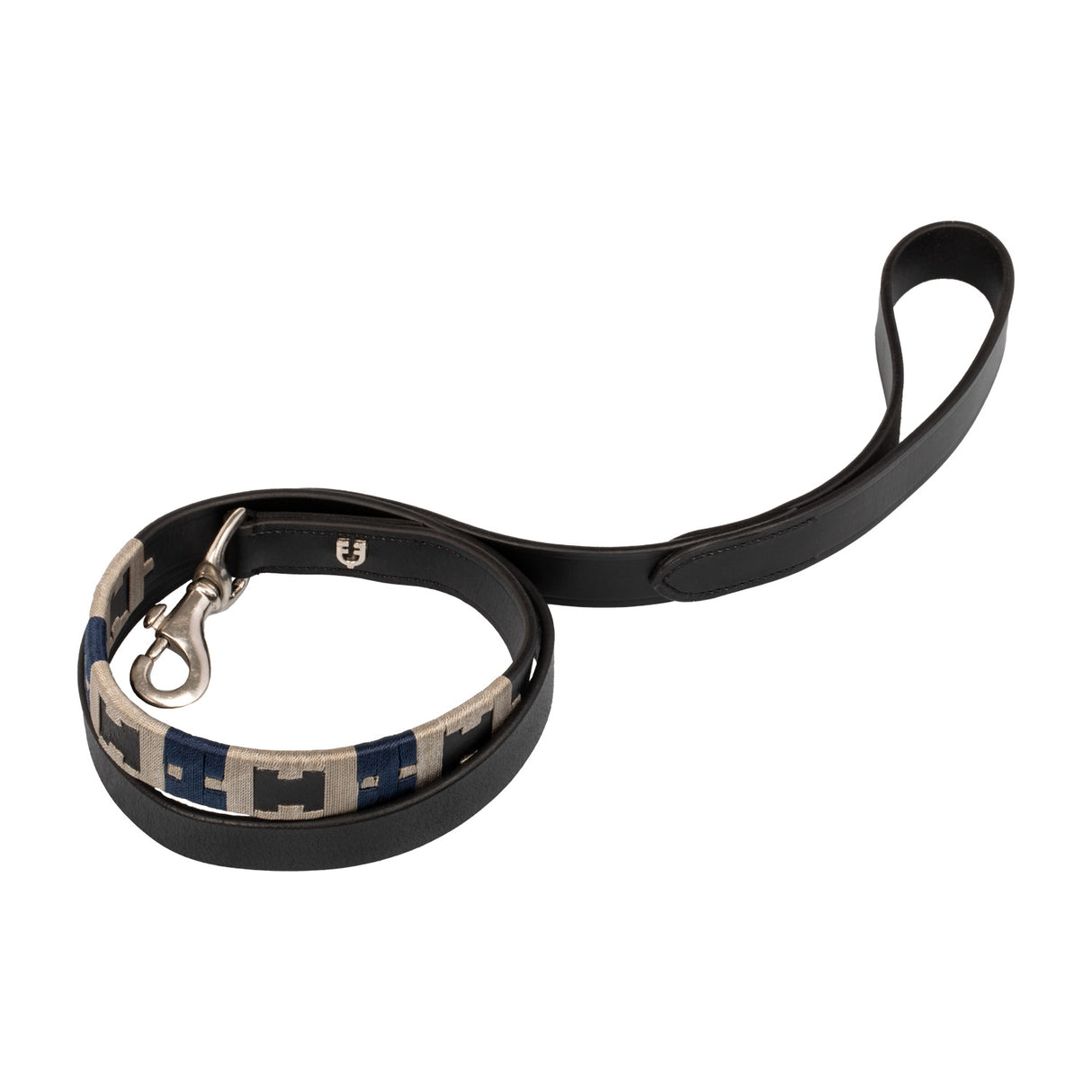 Equestro Leather Dog Leash With Geometric Pattern #colour_black