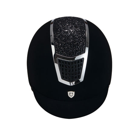 Equestro Ultra-Light Velvet Helmet With Rhinestones #colour_black/silver