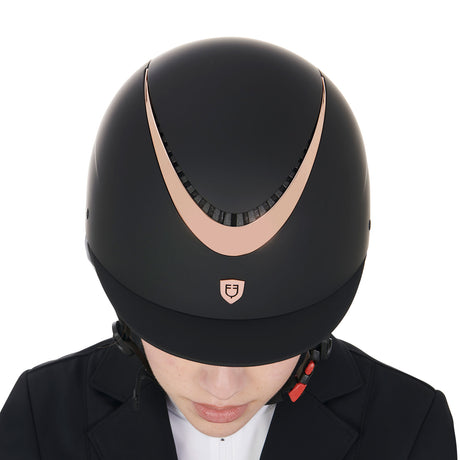 Equestro Unisex Helmet With Shiny Frame Homologation En 1384-2023 #colour_black-rose-gold