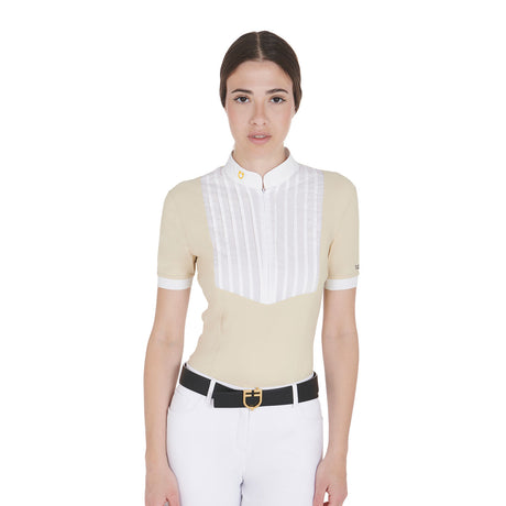 Women's slim fit pleated cotton polo shirt