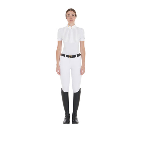 Women's slim fit pleated cotton polo shirt