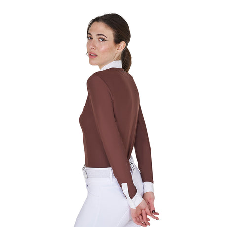 Women's slim fit polo shirt with pleated cotton